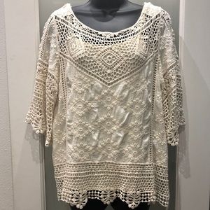 Cream Democracy Boho Crochet Top - Large